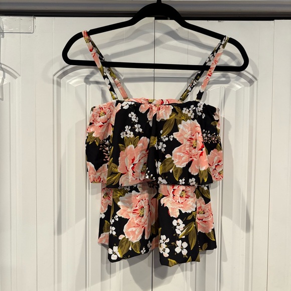 Kona Sol Black And Pink Floral Swim Top Size‎ Small - Picture 1 of 8